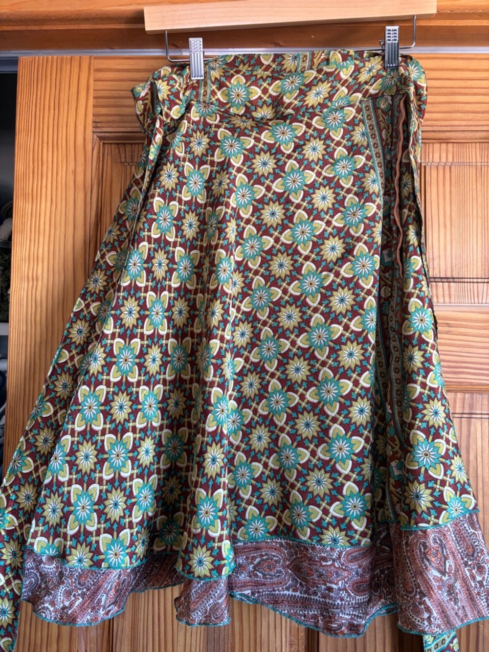 Bohemian Floral Wrap Skirt in Teal & Brown